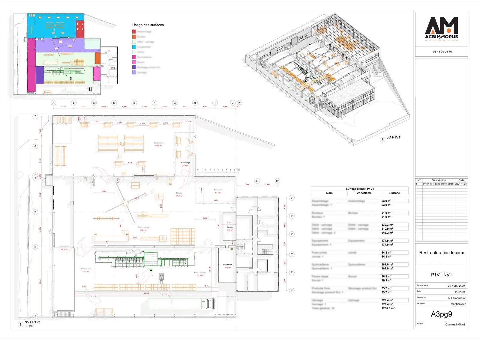 Atelier de fabrication, vue de plan du jumeau numerique de l existant