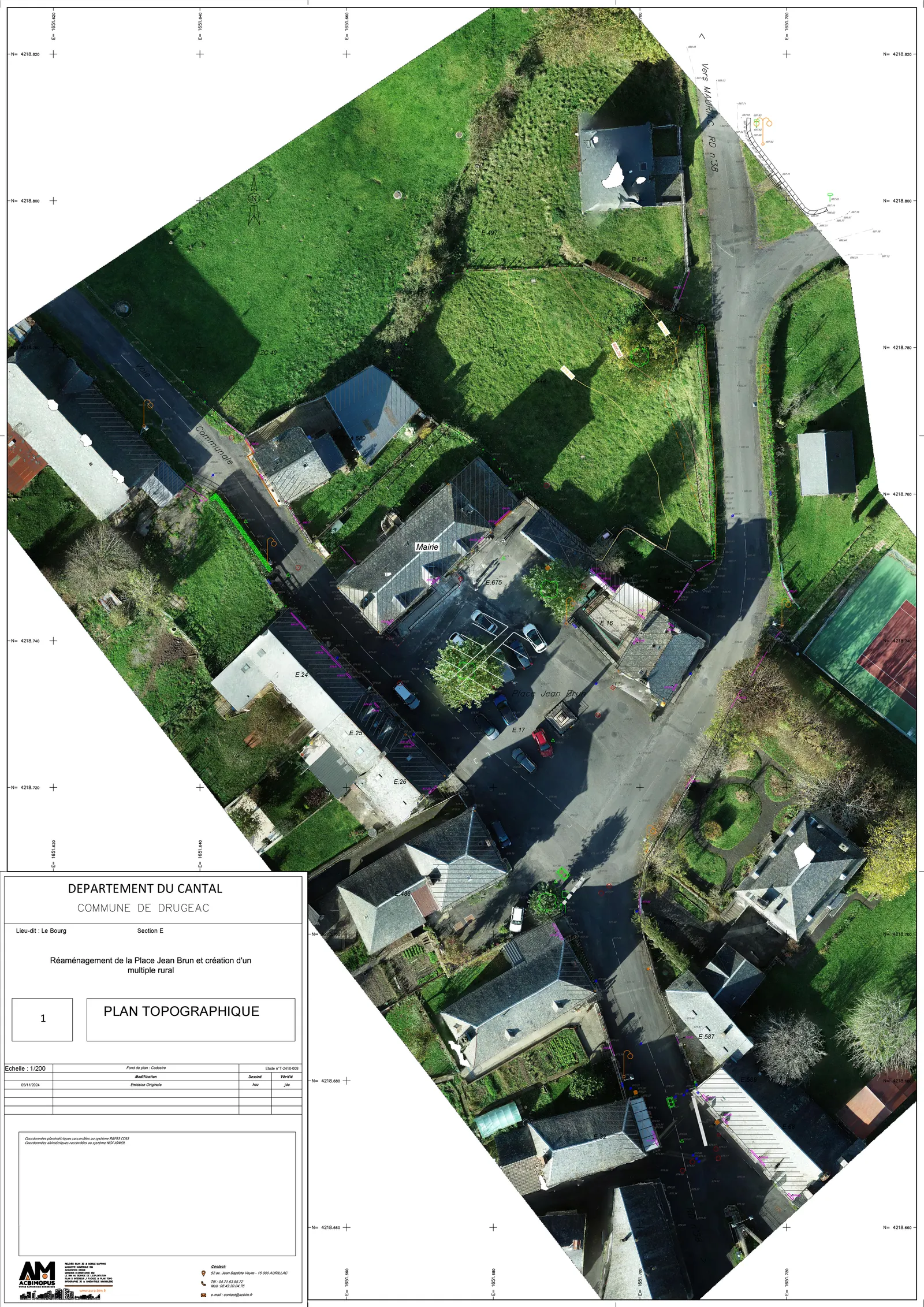 Ortho-image drone haute definition sur Drugeac, calee sur le plan topographique